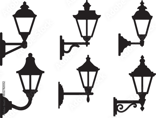 Set of street lights in various styles silhouettes on checkerboard background exactly 100 characters