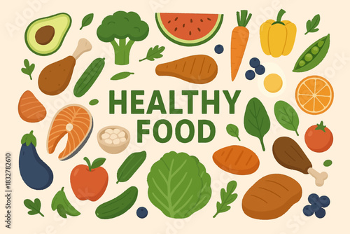 vector illustration of a  healthy food background products design elements
