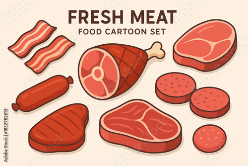 vector illustration of a fresh meat food cartoon set