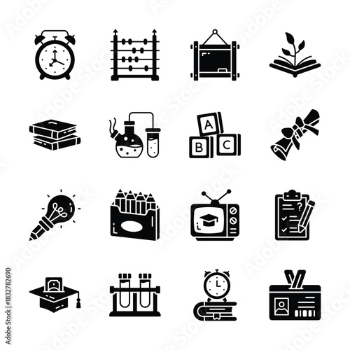 Latest collection of school and education icons in modern design style