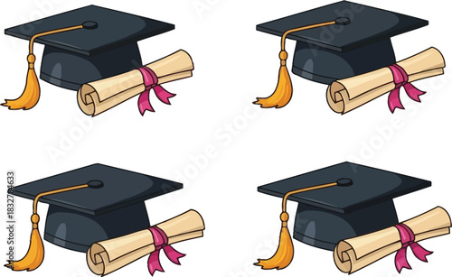 Graduation caps and diplomas pattern for academic achievement and success