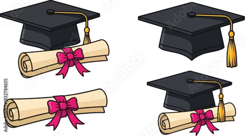 Graduation caps and diplomas celebrating academic achievement and future success