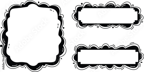 Hand drawn decorative frames with abstract shapes and blank space for text