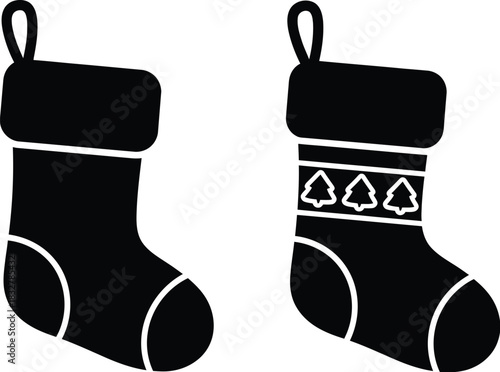 Two christmas stockings silhouette illustration for holiday decoration and design elements