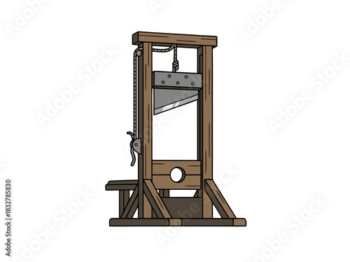 Antique Guillotine Execution Device With Wooden Structure Metal Blade and Black Background Historical Execution Method Illustration