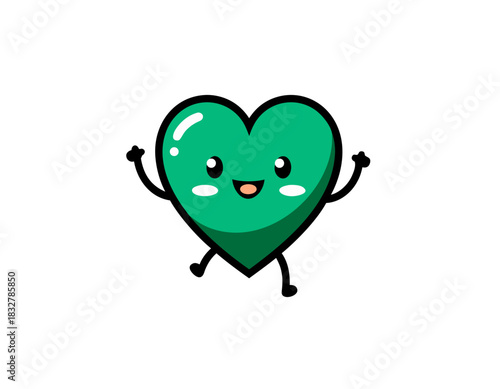 Cute Teal Heart Character With Blushing Cheeks and Sparkle Highlights Against a Black Background Simple Vector Graphic With a Friendly Expression and Glossy Finish