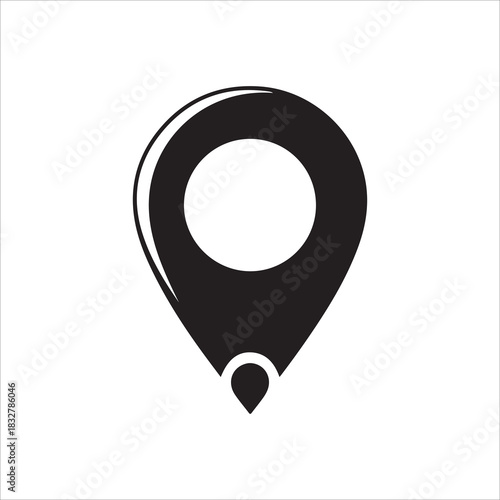 Black and white simple map location pin icon or marker symbol for navigation and destination point