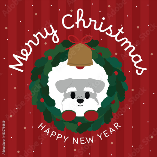 Cute Schnauzer Dog Mistletoe Wreath Card