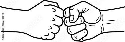 Two hands performing a fist bump gesture in a simple black and white line art
