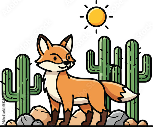 A charming cartoon illustration of a sly orange and white fox with a clever smiling expression.