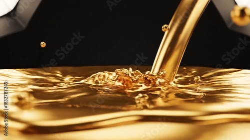 Wallpaper Mural Close up of golden liquid pouring into a pool creating a splash abstract textures and dark background Torontodigital.ca