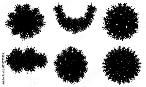 Black silhouette tree set for architectural landscaping plans, perfect for site plans and garden designs, originally a vector graphic