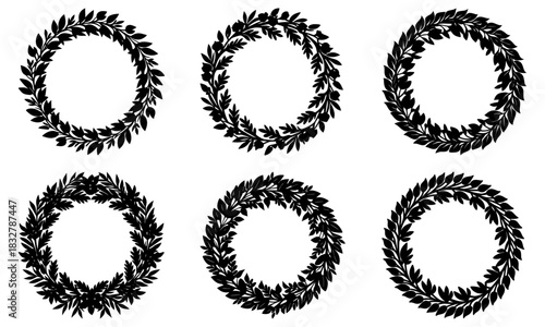 Elegant foliage wreaths for invitations and designs, stylish botanical frames for nature themes, classic round borders with leaves and branches, vector source