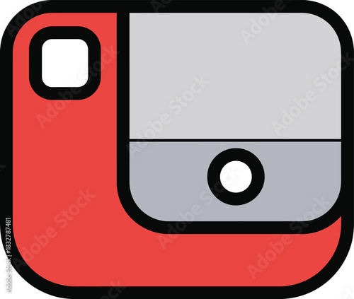 A stylized red and grey manual pencil sharpener icon with a bold black outline and rounded corners.