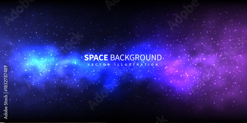 Sky galaxy cloud nebula stars dark night universe milky way cosmos vector illustration.