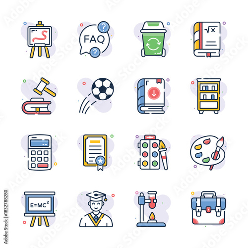 Grab this creatively designed flat outline style icons of school and education