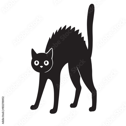 Black Cat Silhouette with Arched Back and Wide Eyes