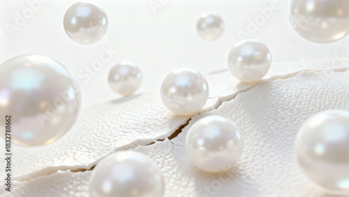 Beautiful White Pearls on a Soft Surface with Unique Texture and Delicate Lighting