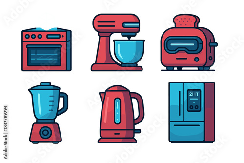 Kitchen appliances collection featuring modern designs for home cooking and food preparation