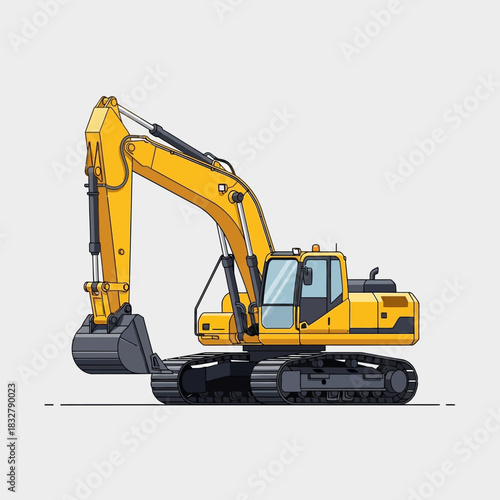 Vibrant yellow excavator illustration depicting machinery and construction site equipment