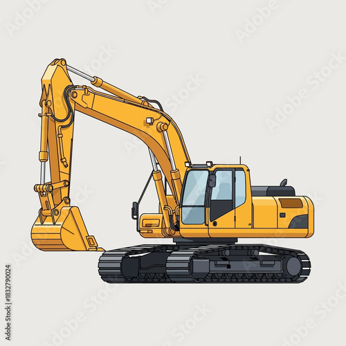 Vibrant yellow excavator illustration showcasing construction machinery for industrial projects