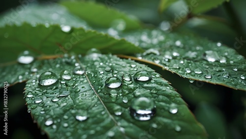 Nature Showcases Rain Droplets Clinging to Vibrant Green Leaves After a Refreshing Summer Rain Shower in a Lush Garden Setting