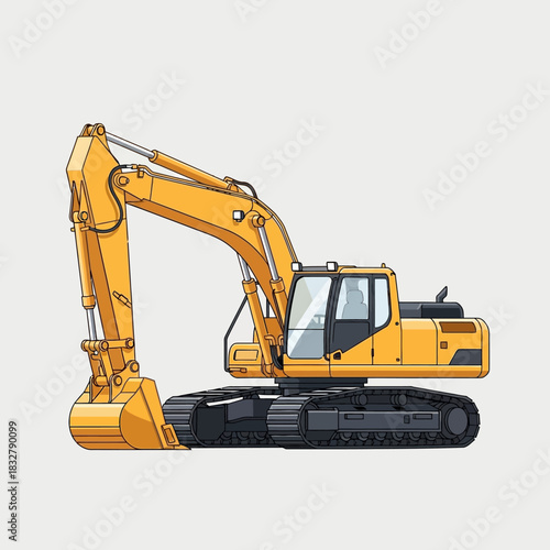 Illustration of a vibrant yellow excavator ready for construction and earthmoving activities