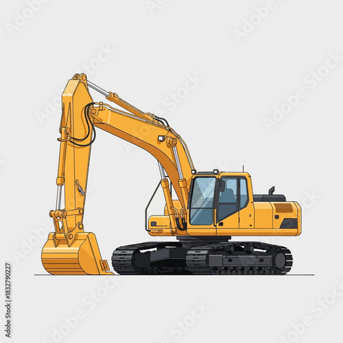 Illustration of a Vibrant Yellow Excavator for Construction and Development Projects