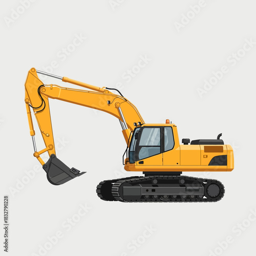Yellow excavator construction equipment illustration for industry and infrastructure development
