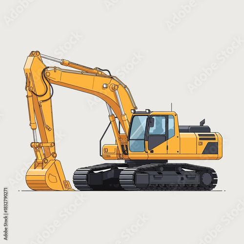 Illustration of an excavator machine, heavy equipment for construction works and excavation