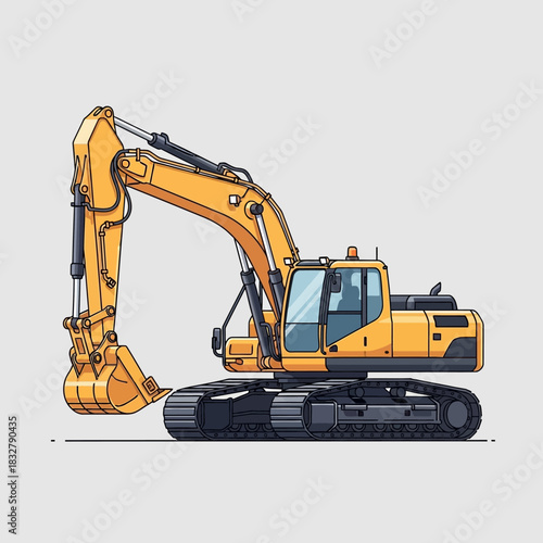 Illustration of a yellow excavator heavy machinery construction equipment operations site