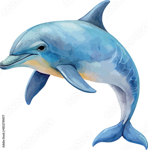 Dolphin Aquatic Marine Hand Painted Watercolor Vector Illustration