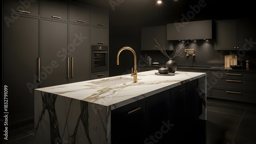 Matte Black Gold Luxury Kitchen. Perfect for: Luxury interior catalogs, architectural firms