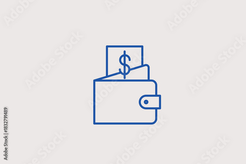 wallet with money illustration in line style design. Vector illustration.	