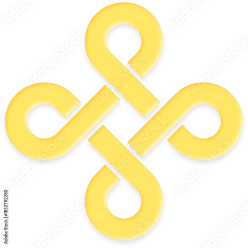 Yellow soft 3d mystic knot symbol of luck