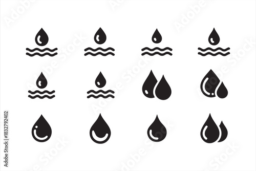 Hydration and water drop icons for utility design and sustainability visuals