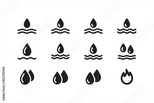 Water drop icon set for hydration graphics and environmental communication