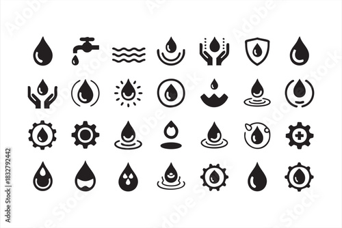 Eco-friendly water icons for conservation materials and environmental layouts