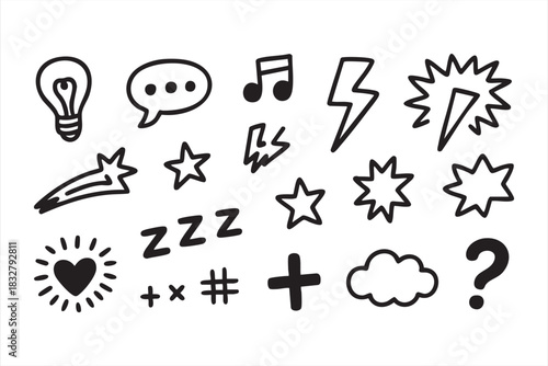 Playful sketch-style symbol set for social media graphics and expressive artwork