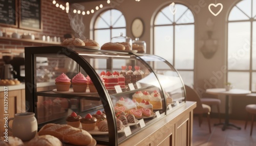 3D Bakery Display with Heart-Shaped Cupcakes and Cookies