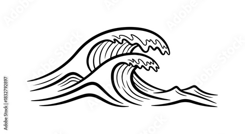 Dynamic stylized ocean wave illustration perfect for logos and beach designs, clean lines