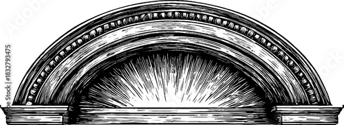 Vintage engraved decorative arched colonnade illustration for classical architecture design