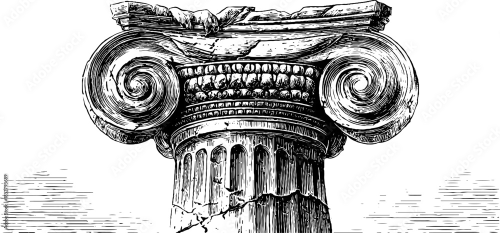 Fototapeta premium Engraved decorative classical column capital design for architectural inspiration and art projects