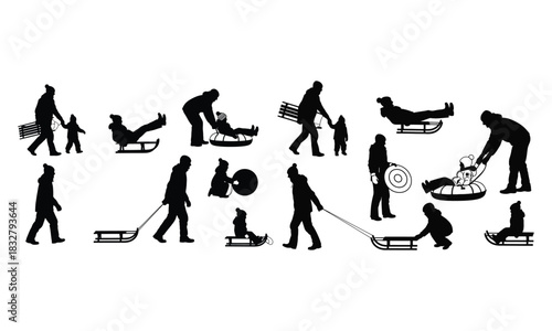 Family tobogganing silhouettes