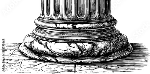 Engraved decorative classical column base architecture art design vintage sketch hand drawn.
