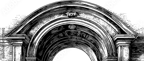 Classical semicircular arch vintage decorative design architecture engraving sketch hand.
