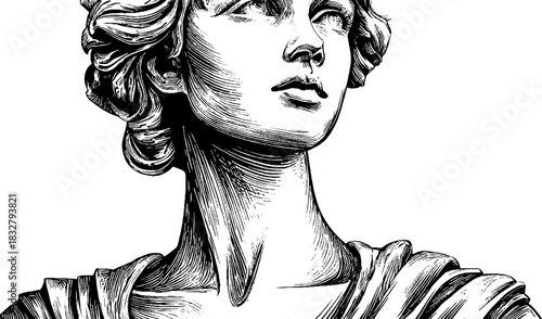 Vintage engraved decorative classical statue bust illustration