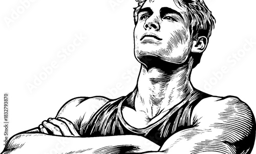 Classical statue profile engraving – decorative art design for historical themes