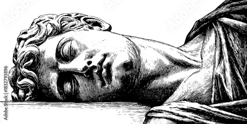 Decorative classical statue illustration in vintage engraving style