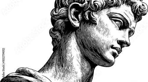 Engraved decorative illustration of a classical statue bust silhouette for art design